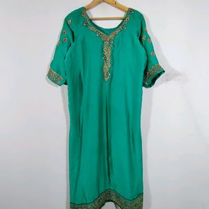 Sea Green And Navy Blue Kurta Set (Women's)