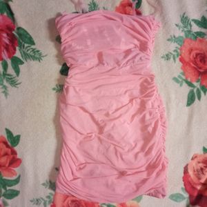 Peach Ruched Bodycon Mini Dress