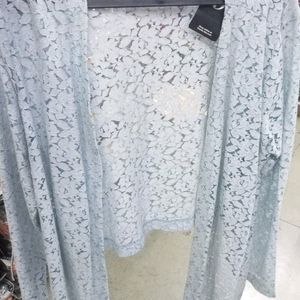 Light Blue Lace Front-Open Shrug