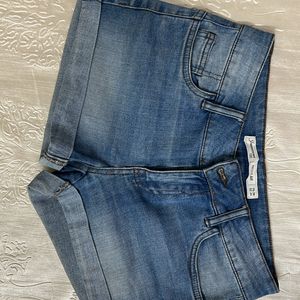 Blue Denim Mid Waist Shorts