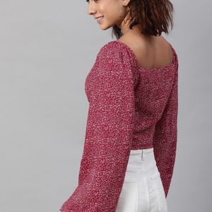 Maroon Floral Georgette Top