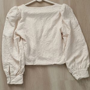 Zara Cream Long Puff Sleeve Top