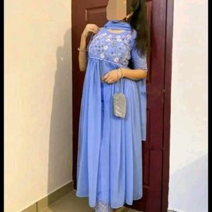 Light Blue Georgette Duptta With Anarkali Suit