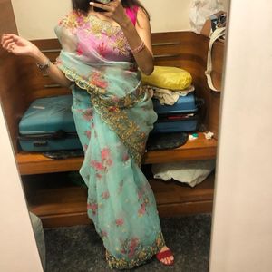 Blue Saree With Pink Blouse