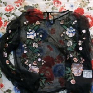 Black Transparent Floral Top