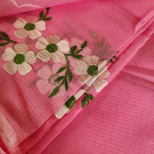 Pink Floral Organza Saree