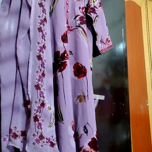 Lavender Floral Printed Suit Salwar With Dupatta