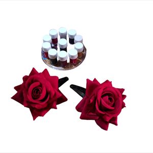 Artificial Rose Tic Tac clip With Kumkum bindi