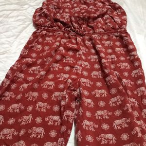 Elephant Printed Maroon Jumpsuit Dress (Women)