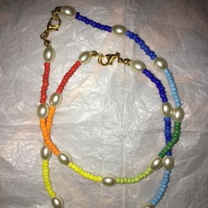 Multicoloured Seed Bead With Pearl Anklets