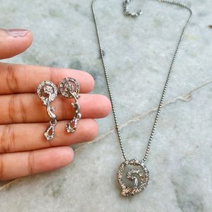 Silver Locket Set With Earings