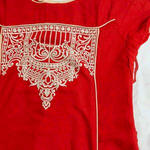 Kurti Red Coloured For Women Cozy Daily Wear