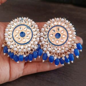 Blue Colour Kundan Work Big Size Partywear Studs