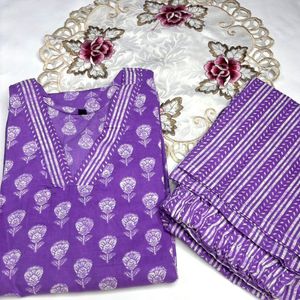 neck printed kurti With Pants(New)