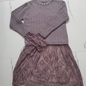 Lavender Woollen Sweater With Net