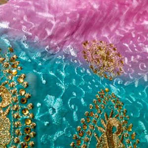 Pink And Blue Saree