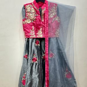 Lehenga In Grey, pink