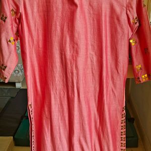 Chanderi pink Suit Set With Palazzo and Dupatta