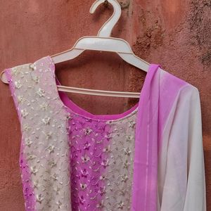 Pink White Dress With Dupatta Nd Sleeves