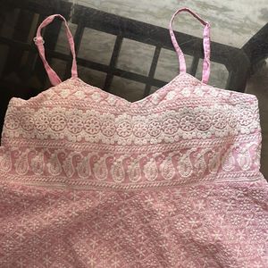 Pink Chikankari Crop Top