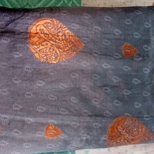 Grey And Copper Fancy Silk Saree