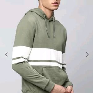 Olive Green Color Blocked Hooded Sweatshirt