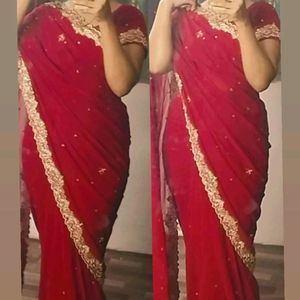 Red Wedding Saree With Blouse ♥️