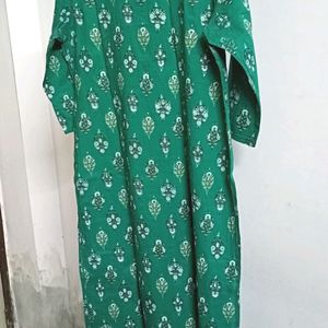 Anouk Dark Green Printed Cotton Kurta