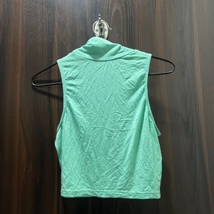 Mint Green Cute Shawl Neck Crop Top