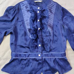 Korean Navy Blue Lace Shirt Top