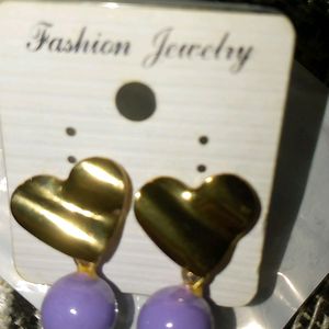 Trendy Golden Heart With Pearl Drop Korean Earring