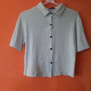 Ribbed Stretchable Casual Grey Shirt