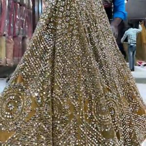 Golden Heavy Mirror Worked Lehenga