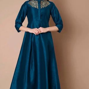 Indya Silk Blue Colour Maxi Gown Side Zip