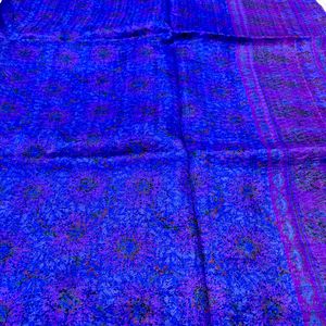 Beautiful Deep bule printed silk saree