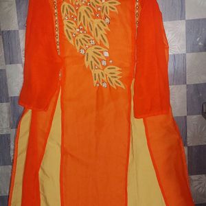 Orange mirror work Kurti