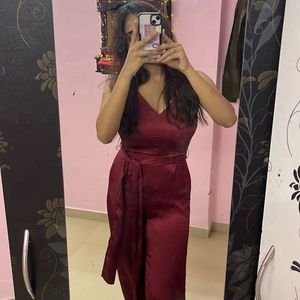 Maroon Jumpsuit With A Belt