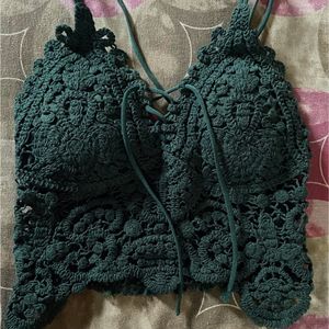 crochet bra crop top green color