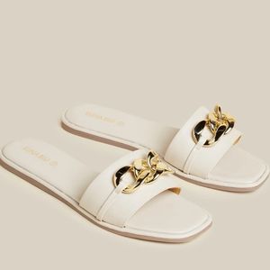 Slippers Flip Flops Branded Beige White Golden