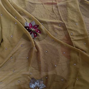 Half -2  Brown Golden Saree With Blouse