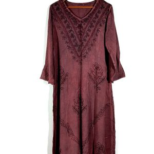 Burgundy Embroidered Kurta (Women's)