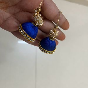 Blue Jhumkas With Moti