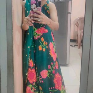 Green Flowers Print Kurta Set