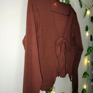 Front-Knot Full Sleeved Top (Brown)