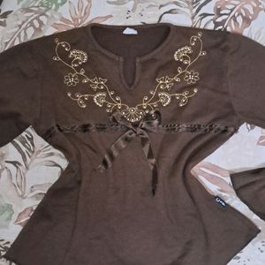 Y2K Vintage Brown Bow Crop Top