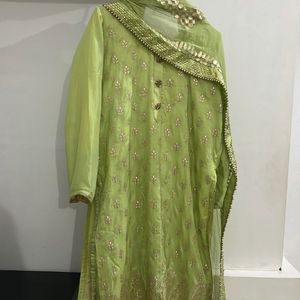 banarsi silk 3 pieces suit mukaish gotta patti