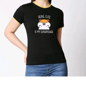 Black Cute Printed Tshirt