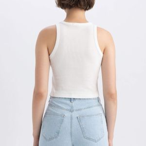 Shine White Slim Fit PrintedCamisole Crew Neck Top