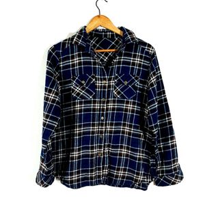 Navy Blue Checks Shirt Style Top For Women's