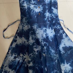 blue printed denim frock